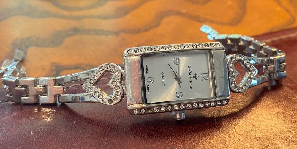 Women's Bella & Rosa Watch, Silver Tone with Rhinestones, Bracelet Band